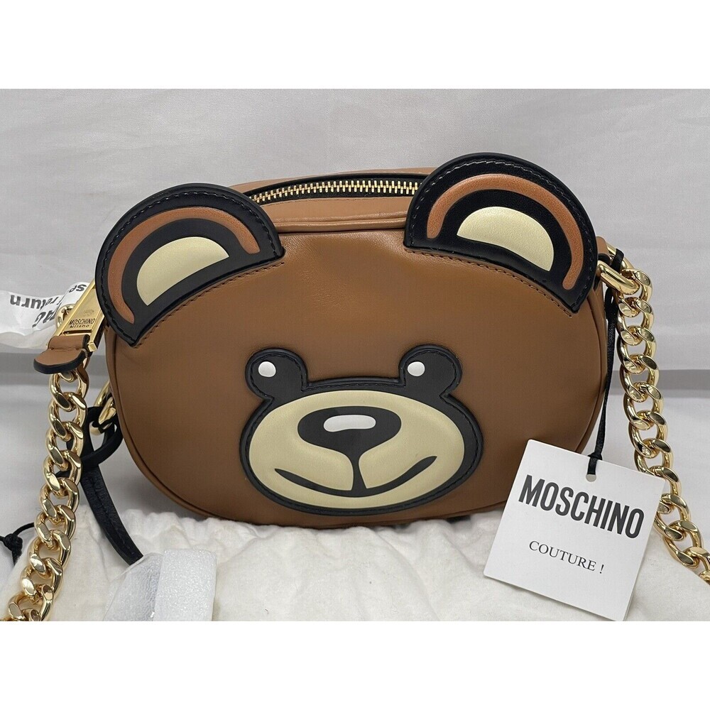 Moschino Teddy Bear Face Leather Shoulder Bag New - Picture 2 of 16